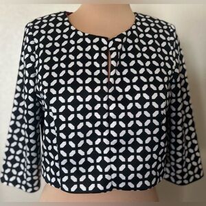 Jessica Howard Black & White Geometric Cropped Blazer